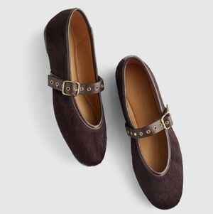 Madewell Calf Hair Brown The Remy Mary Jane Flats Size 6 Women's
